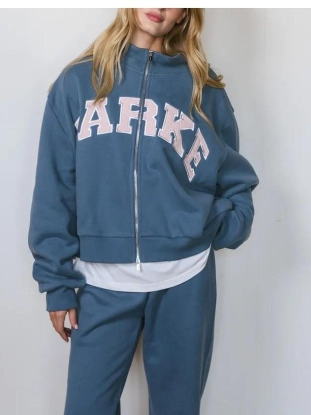 Parke S/M Harbor Blue/ Pink Zip-Up Fleece Sweatshirt